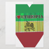 Ik hou van Ethiopië met hart: Vlag Kunst Motief Briefpapier (Voorkant / Achterkant)