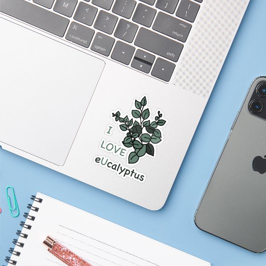 Ik hou van eucalyptus Sticker (Laptop met iPhone)