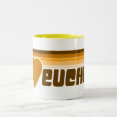 Ik hou van Euchre Retro 70's Tweekleurige Koffiemok (Center)