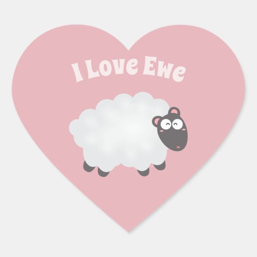 Ik hou van Ewe Kawaii Cute Animal Funny Pun Humor  Hart Sticker (Voorkant)