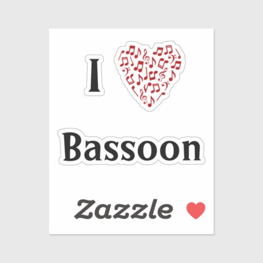 Ik hou van fagot Rode Hart van muzieknotities Viny Sticker (Vel)