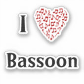 Ik hou van fagot Rode Hart van muzieknotities Viny Sticker (Voorkant)