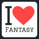 Ik hou van fantasie vierkante sticker<br><div class="desc">Ik hou van fantasy , voor liefhebbers van magie</div>