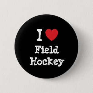 Ik hou van Field Hockey-hart aangepast aan maat Ronde Button 5,7 Cm