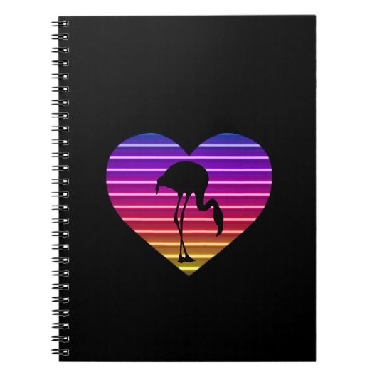 Ik hou van flamingo's 80s Retro Hart Zonsondergang Notitieboek (Voorkant)
