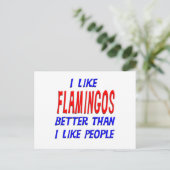 Ik hou van flamingos beter dan ik hou van mensen briefkaart (Staand voorkant)