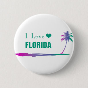 Ik hou van Florida Colorful Green Ronde Button 5,7 Cm