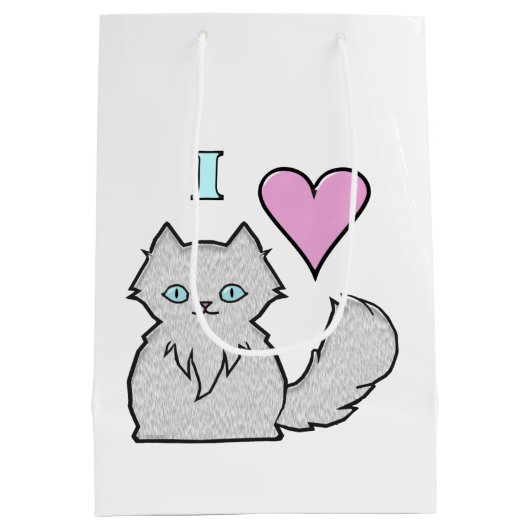 Ik hou van fluffy White Katten Medium Cadeauzakje (Achterkant)