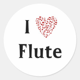 Ik hou van Fluit Rode Hart van Muzieknoten Ronde Sticker