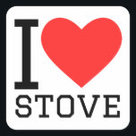 Ik hou van fornuis vierkante sticker<br><div class="desc">Ik hou van fornuis,  voor liefhebbers van eten</div>