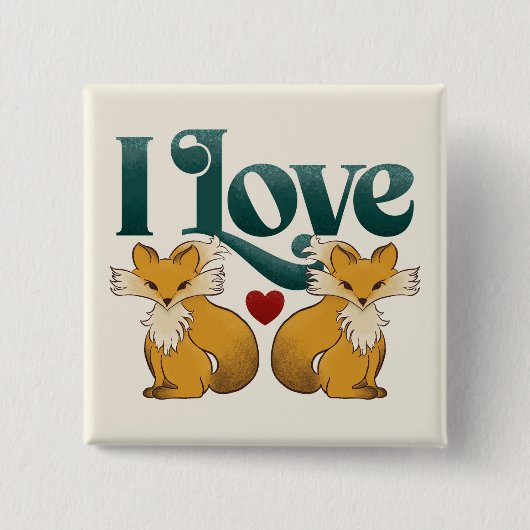 Ik hou van Foxes Schattige Heart Vierkante Button 5,1 Cm (Voorkant)