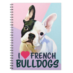 Ik hou van Franse Bulldog Roze, Lila. Blauwe Notit Notitieboek