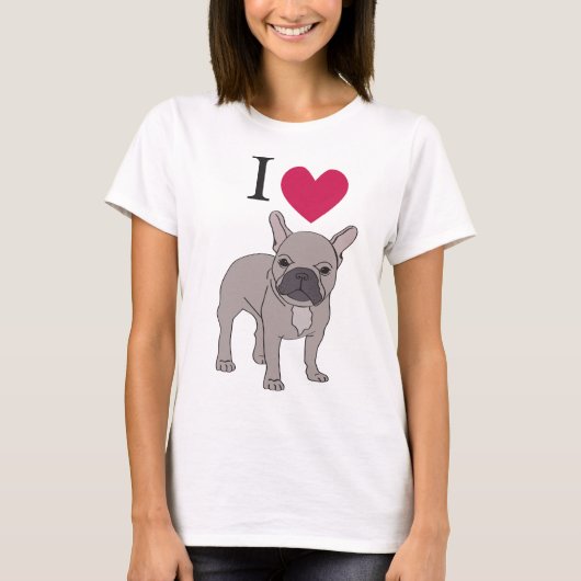 Ik hou van Franse bulledogs Heart Dog Top T-Shirt (Voorkant)