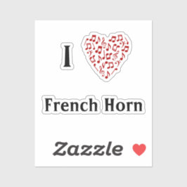 Ik hou van Franse hoorn Rode hart van muzieknoten  Sticker