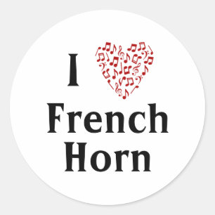 Ik hou van Franse hoorn Rode hart van muzieknotiti Ronde Sticker