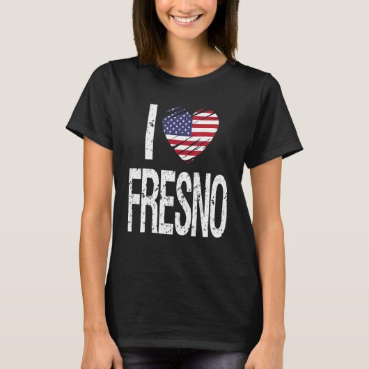 Ik hou van Fresno met Amerikaanse vlag T-shirt (Voorkant)