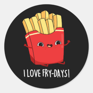 Ik hou van Fry-Days Funny French Fries Pun Dark BG Ronde Sticker