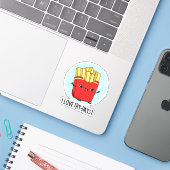 Ik hou van Fry-Days Funny French Fries Pun Sticker (Laptop met iPhone)