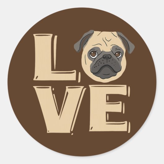 Ik hou van Funny Pug Ronde Sticker (Voorkant)