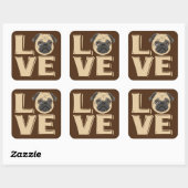 Ik hou van Funny Pug Vierkante Sticker (Vel)