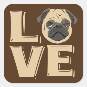 Ik hou van Funny Pug Vierkante Sticker