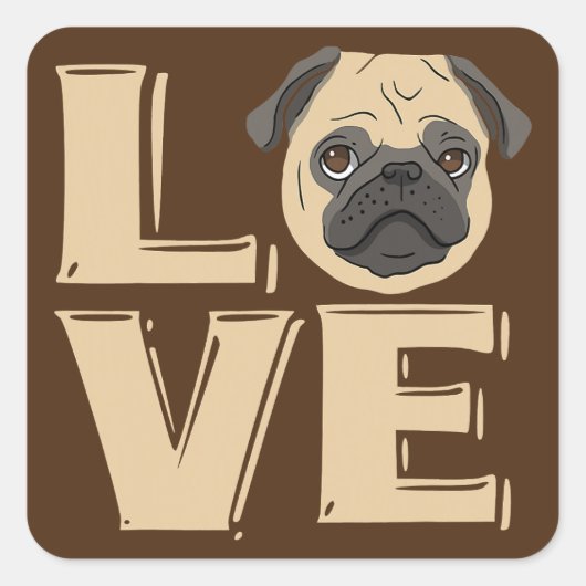 Ik hou van Funny Pug Vierkante Sticker (Voorkant)