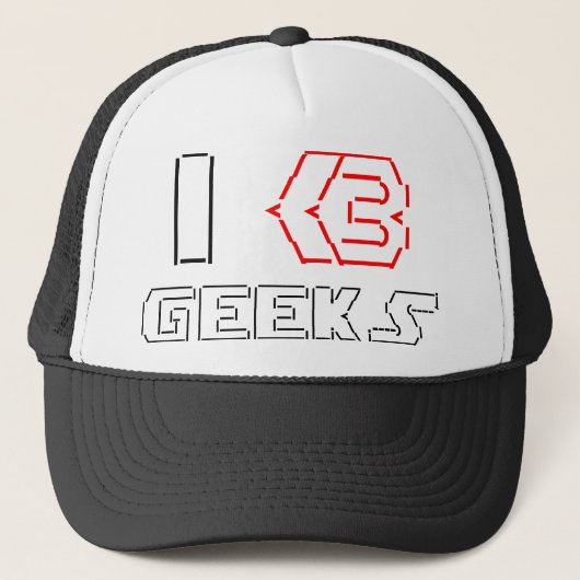 Ik hou van geeks ASCII ART Trucker Pet (Voorkant)