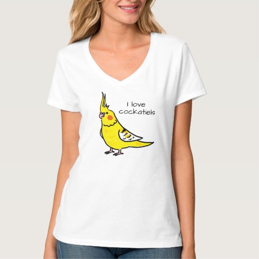Ik hou van gele cockatiels t-shirt (Voorkant)