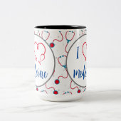 "Ik hou van geneeskunde" stethoscoop medisch dokte Tweekleurige Koffiemok (Center)