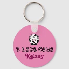 Ik hou van gepersonaliseerde roze Koeien Sleutelhanger
