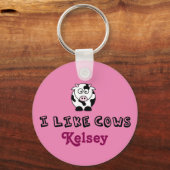 Ik hou van gepersonaliseerde roze Koeien Sleutelhanger (Achterkant)