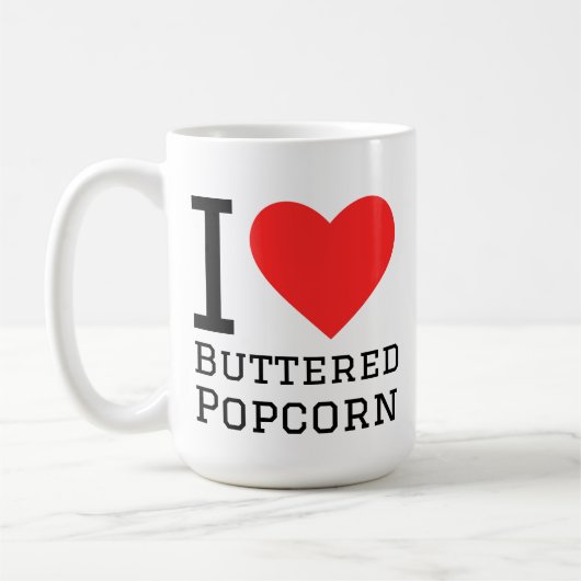 Ik hou van gepofte popcorn met boter koffiemok (Links)