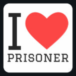 Ik hou van gevangene vierkante sticker<br><div class="desc">Ik hou van gevangene ,  voor gevangenis liefhebbers</div>
