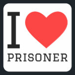 Ik hou van gevangenen vierkante sticker<br><div class="desc">Ik hou van gevangenen,  voor de gevangenisliefhebbers</div>