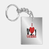 Ik hou van Giraffen Zilver Sleutelhanger (Voorkant Links)