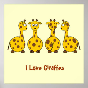 Ik hou van Giraffes die Cartoons Kinder houden. Poster