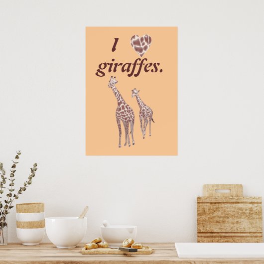 Ik hou van giraffes, moeder kind giraffe poster (Keuken)