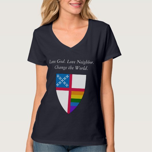 Ik hou van God. Liefde buurman. Episcopale LGBTQ T-shirt (Voorkant)
