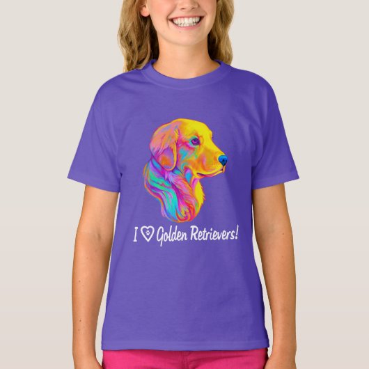 Ik hou van Golden Retrievers in kleuren T-shirt (Voorkant)