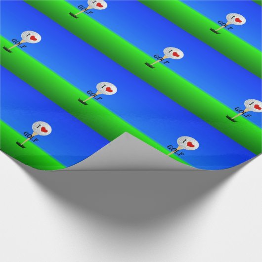 Ik hou van golf, golfbal op tee cadeaupapier (Hoek)