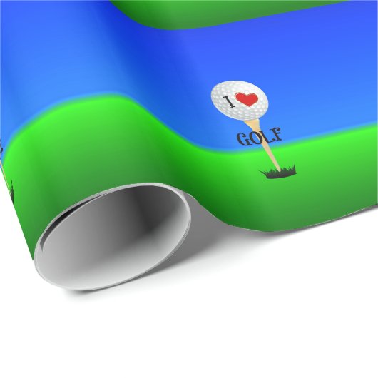 Ik hou van golf, golfbal op tee cadeaupapier (Rol Hoek)