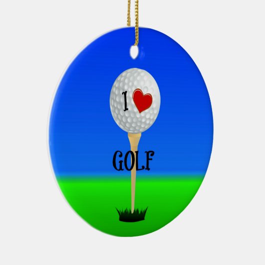 Ik hou van golf, golfbal op tee keramisch ornament (Rechts)