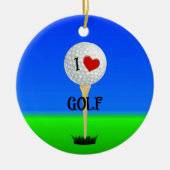 Ik hou van golf, golfbal op tee keramisch ornament (Voorkant)
