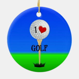 Ik hou van golf, golfbal op tee keramisch ornament