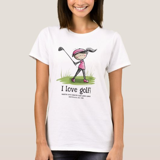 "IK HOU VAN GOLF!" Plezier, Golf Meisje Cartoon Te T-shirt (Voorkant)