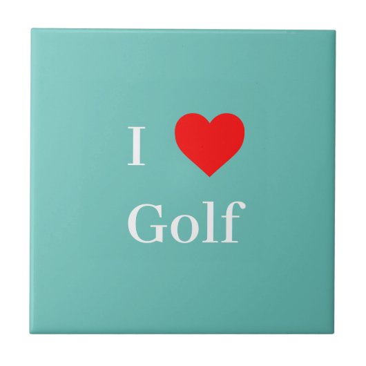 Ik hou van Golf Typografie & Red Heart Mint Green Tegeltje (Voorkant)