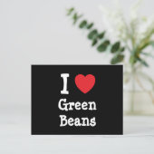Ik hou van Green Beans hart T-Shirt Briefkaart (Staand voorkant)