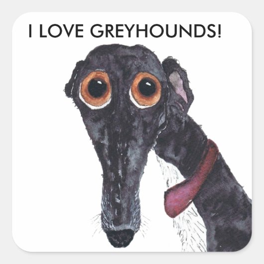 IK HOU VAN GREYHOUNDS! VIERKANTE STICKER (Voorkant)