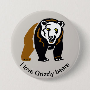 Ik hou van GRIZZLY BEREN - Wilde dieren - Natuur Ronde Button 7,6 Cm