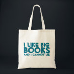 Ik hou van grote boeken tote bag<br><div class="desc">Lees! Deze humoristische tas is een geweldig item voor alle boekenliefhebbers die er zijn. Dit is het perfecte cadeau voor bibliothecarissen! De tas heeft een grappige zin die luidt: "Ik hou van grote boeken en ik kan niet liegen." De tekst is afgedrukt in de kleur blauw. Deze tas wordt geleverd...</div>